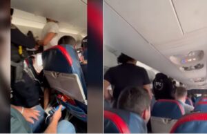 Video/ Momente paniku në ajër, 23-vjeçari shqiptar konfliktohet me stjuardesën dhe tenton të hap derën e emergjencës