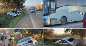 Fier, autobusi përplaset me një “Audi”, mjeti përfundon në kanal