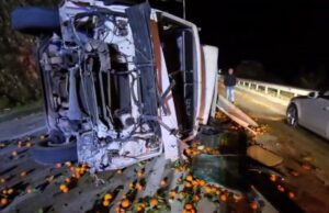 Aksident në aksin Levan-Tepelenë, kamioni i me portokalle del nga rruga, lëndohet shoferi