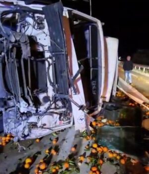 Aksident në aksin Levan-Tepelenë, kamioni i me portokalle del nga rruga, lëndohet shoferi