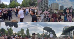 Protestuesit kundër projektit të Zvërnecit çajnë kordonin metalik dhe i drejtohen Kryeministrisë. Policia kundërpërgjigjet me ujëhedhëse