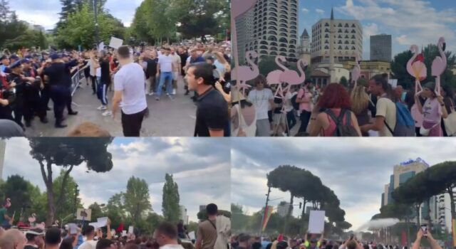 Protestuesit kundër projektit të Zvërnecit çajnë kordonin metalik dhe i drejtohen Kryeministrisë. Policia kundërpërgjigjet me ujëhedhëse