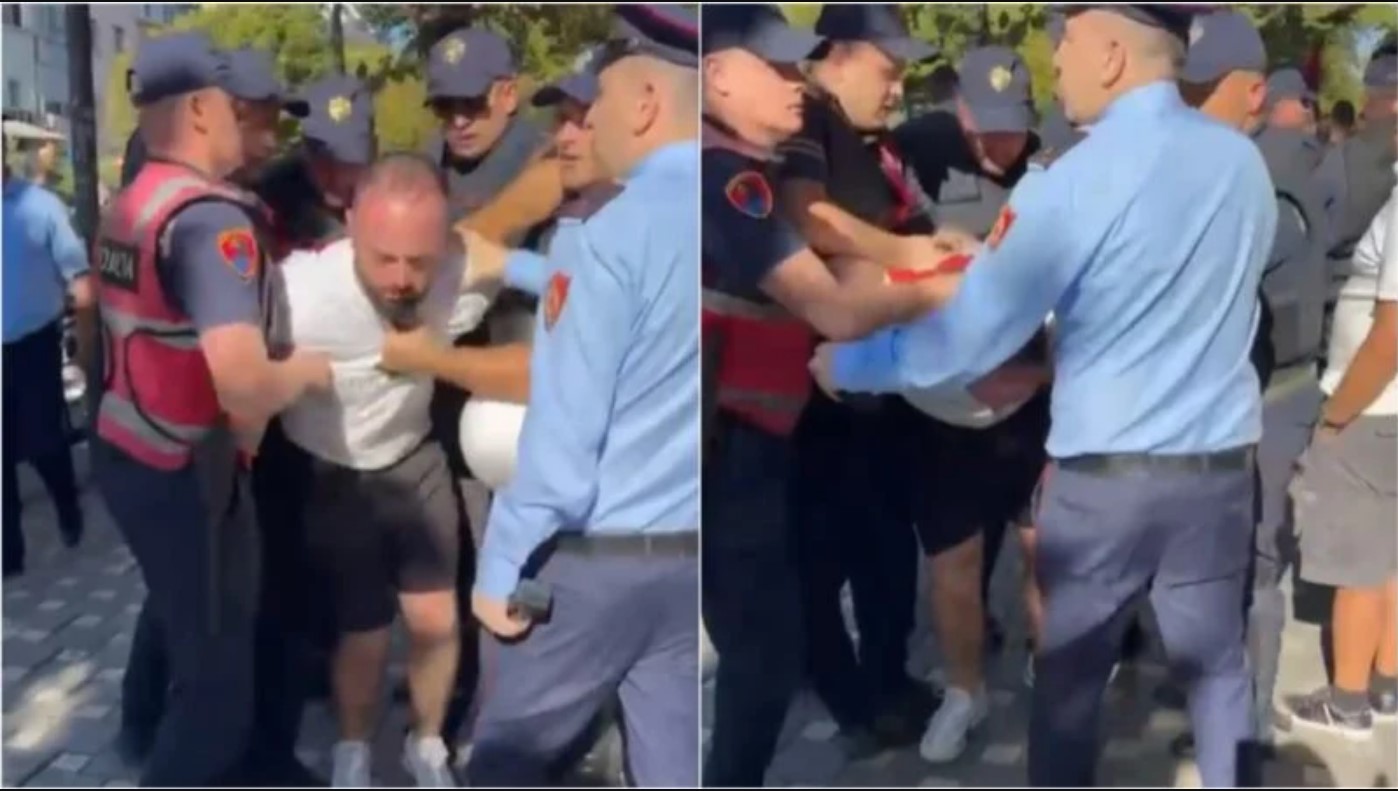 Polici goditi me grusht në bark qytetarin në protestë, Skënder Hita pezullon efektivin e “Shqiponjave”